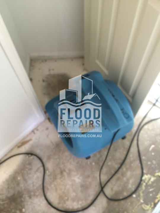 New-Town dirty damaged floor before flood job equipment 